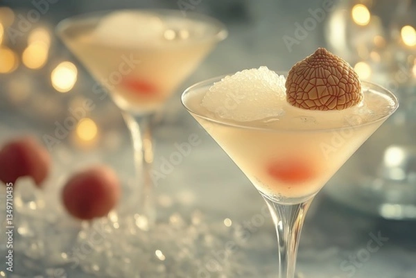 Fototapeta Elegant Lychee Martini with a whole lychee fruit in a refined bar setting