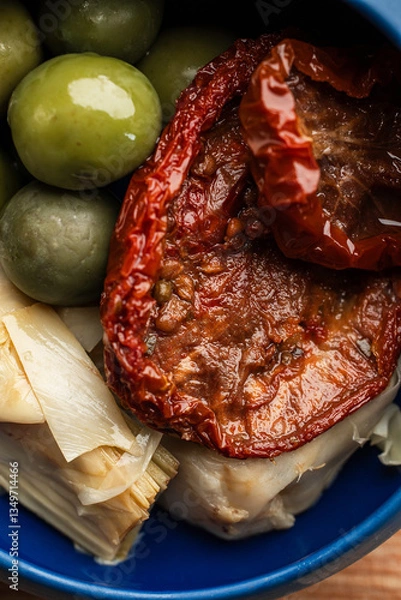 Fototapeta Mediterranean Antipasto with Sun-Dried Tomatoes, Olives, and Artichokes