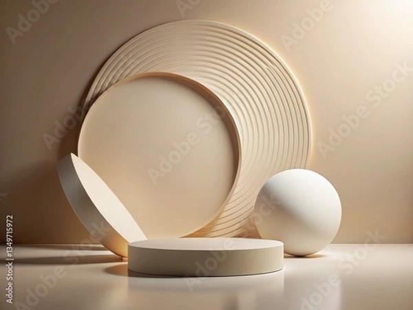Fototapeta Minimalist Circular Design: Abstract Beige and White Geometric Shapes