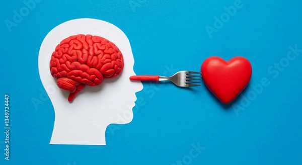 Fototapeta Mind Over Heart Conceptual Image of Brain and Heart with Fork Health Psychology