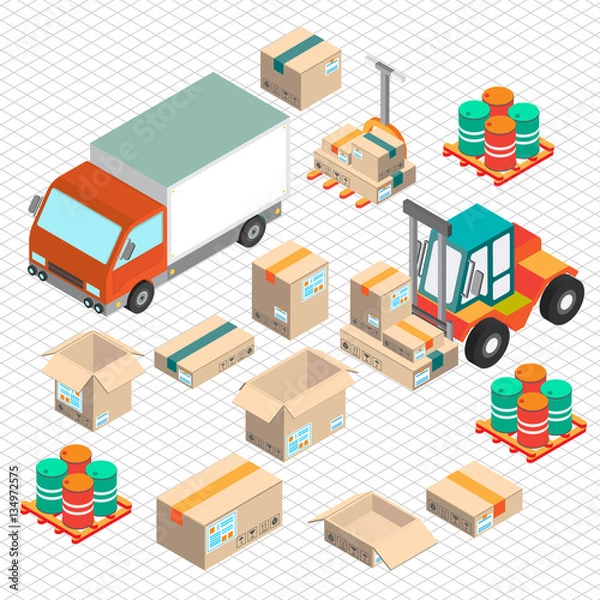 Fototapeta illustration of info graphic delivery car concept in isometric 3d graphic