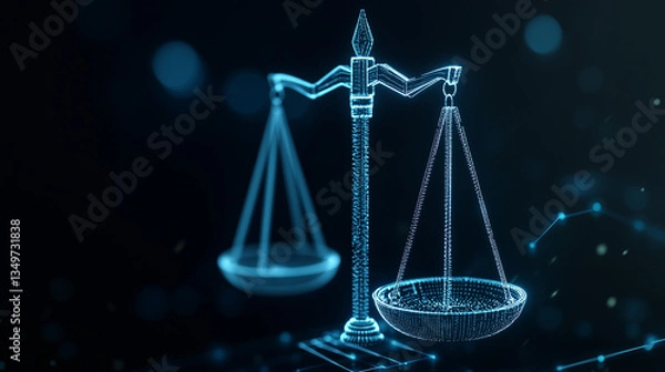 Fototapeta Digital Justice Scale on Futuristic Cyber Background
