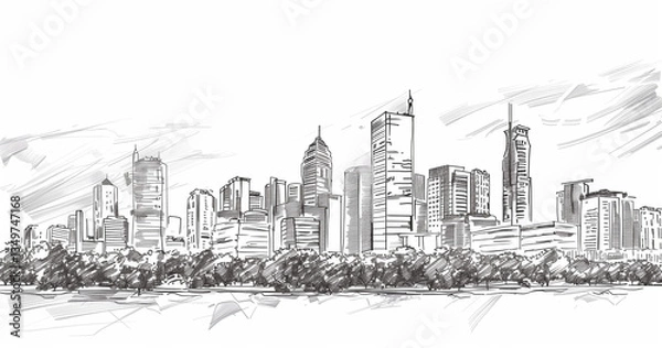 Obraz Pencil sketch of Bangalore's modern skyline with detailed buildings.