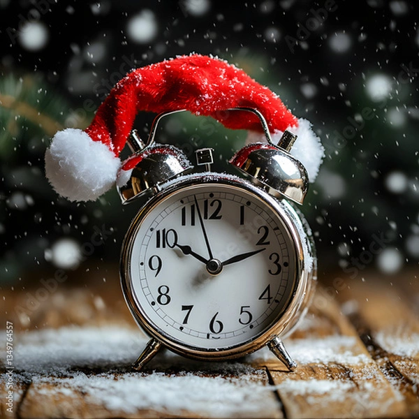 Obraz new year clock with santa hat