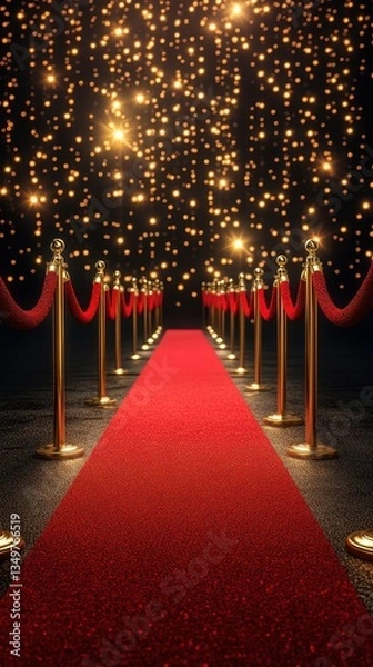 Obraz Red carpet event with glamorous lighting and velvet ropes creating a festive atmosphere at night