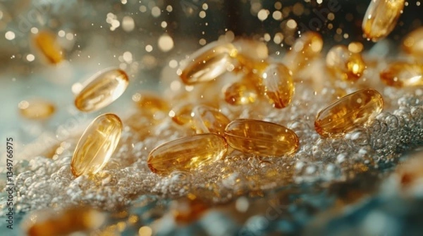 Fototapeta Vibrant gel capsules aesthetic vitamin d