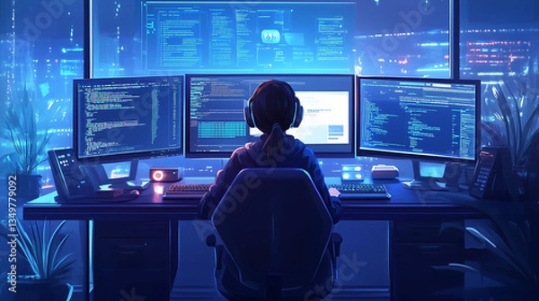 Obraz A programmer is working in front of a computer