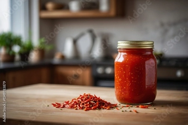 Obraz Fiery chili coating mixed with seeds and spices provides savory coating option for meats or veggies. Tangy aroma, bright hue, and bold taste ignite creative cooking inspiration