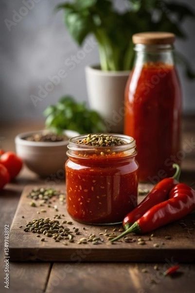 Obraz Gourmet pepper relish blended with chili flakes, seeds, and subtle sweetness highlights relish potential. Smooth texture meets tangy spark, pleasing flavor seekers everywhere