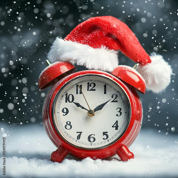 Fototapeta clock with santa hat