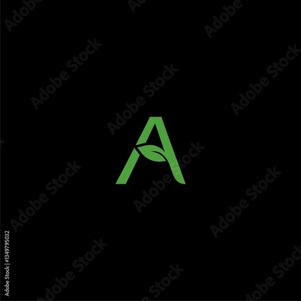 Fototapeta Green Eco letter A icon isolated on dark background