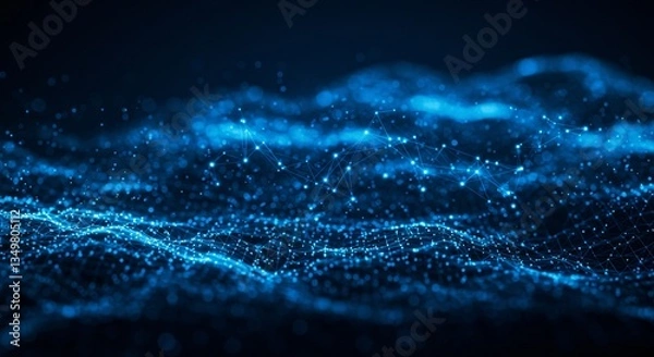 Fototapeta Abstract Blue Particle Wave Digital Art Background