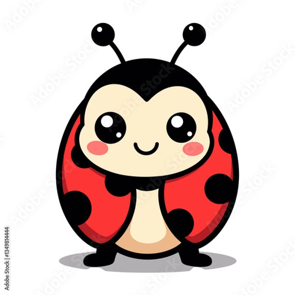 Fototapeta Adorable kawaii ladybug with happy expression on white background, cuteness