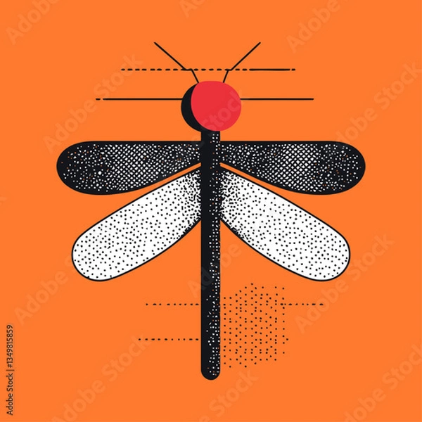 Obraz Modern Dragonfly Illustration in Bold Orange and Black Design