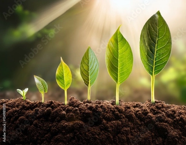 Fototapeta a sequence of growing plants demonstrates the evolution of life and the wonders of nature s renewal