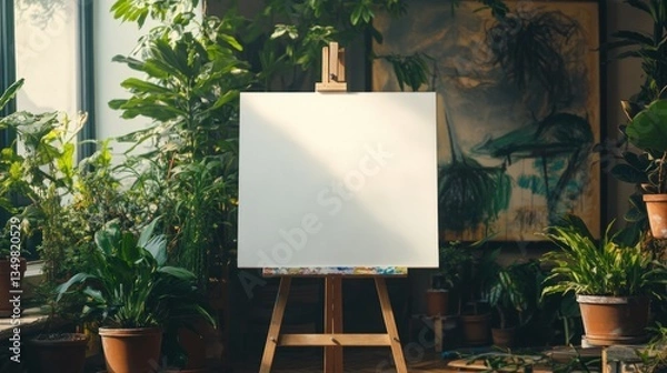Fototapeta Blank Canvas in a Green Studio