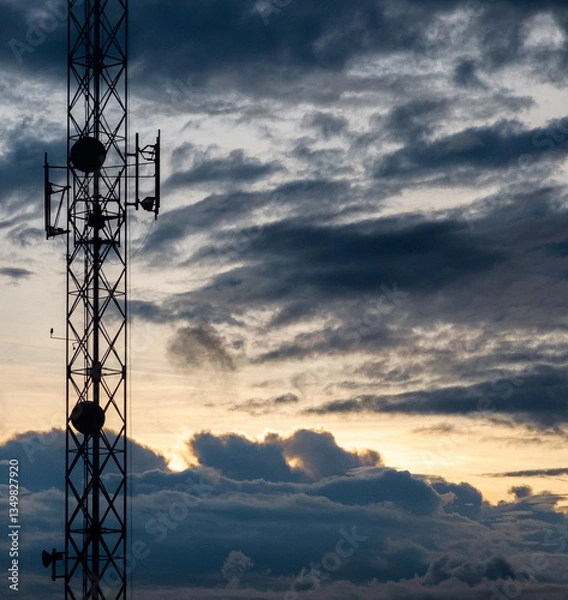 Obraz high voltage tower at sunset