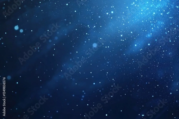 Obraz Abstract blue cosmic background with glowing particles and bokeh effect.