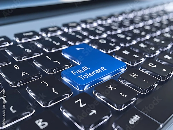 Fototapeta Fault Tolerant Computing Concept on a Keyboard Key, system reliability, high availability, data redundancy, disaster recovery, failover system, IT infrastructure, cloud computing, business continuity.