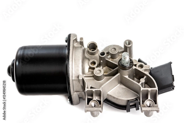 Fototapeta Auto parts for car repairs. An electric motor with a gearbox and a spline rod for the car wiper blade mechanism. A detail for a car on a white background.