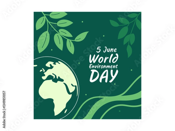 Fototapeta World Environment Day, graphic featuring Earth and leaves. World Environment Day. A vibrant graphic  celebrating World Environment Day on June 5th.