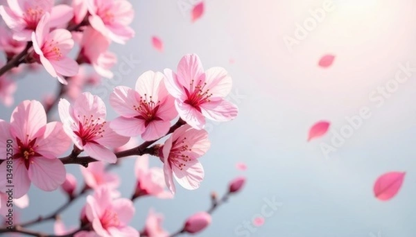 Fototapeta Intricate sakura branch pattern, full bloom, light background , subtle, spring flowers