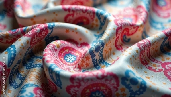 Fototapeta Subtle paisley print on soft, flowing fabric Muted color palette , cloth, muted, curve