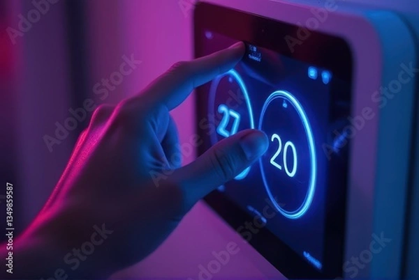 Obraz Hand Adjusting Smart Thermostat Temperature Control