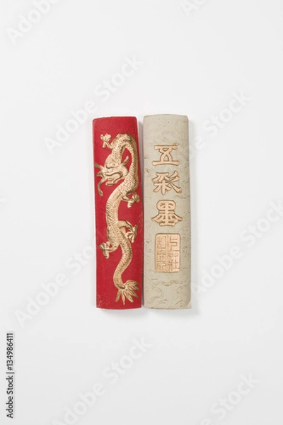 Fototapeta Chinese Calligraphy Ink Sticks Isolated on White Background (with clipping path)