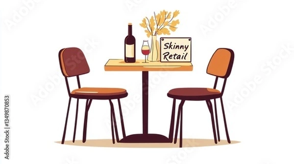 Fototapeta Empty cafe table with chairs and wine,  relaxing, dining, modern cafe interior design, for use in restaurant promotion or marketing, stock image