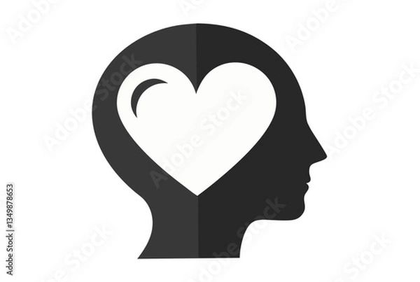 Obraz Minimalist head silhouette with heart, symbolizing emotional intelligence, mindfulness, and mental wellness. Clean, modern vector icons in outline and solid styles for digital and psychology concepts.