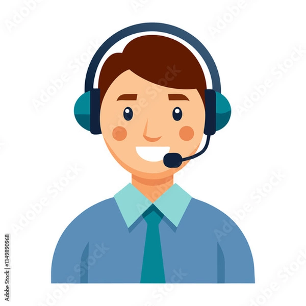 Fototapeta Friendly Customer Support Agent – Headset & Business-Friendly Vector on Transparent Background