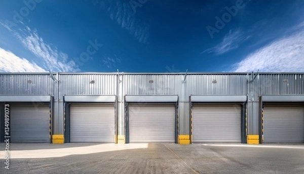 Obraz Spacious industrial warehouse with a shut rolling shutter