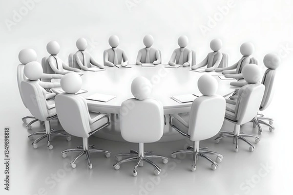 Obraz Anonymous Figures in a Circular Table Meeting Depicting Corporate Communication