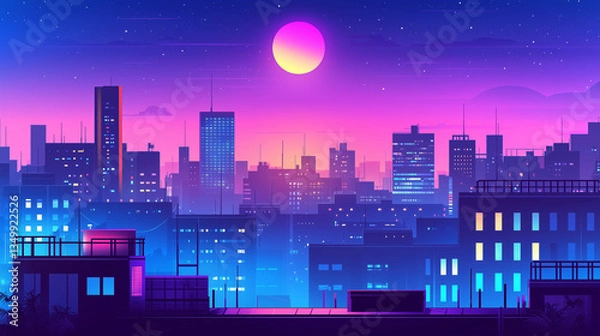 Fototapeta ネオン輝くサイバーシティの夜景