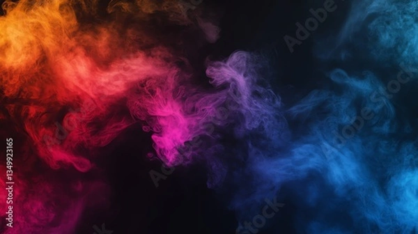 Fototapeta Colorful Smoke Swirling on Black Background Creating Dynamic Abstract Composition