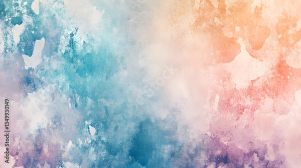 Obraz Abstract Watercolor Sky: A vibrant, painterly depiction of a cloudscape rendered in watercolor, blending shades of blue, teal, orange, and peach to create a dreamy, artistic ambiance.