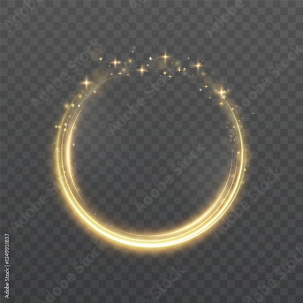 Obraz The effect of abstract golden light circles on a transparent background. Golden frame with place for text.	