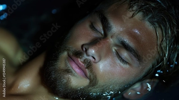 Fototapeta Relaxed man floating in water