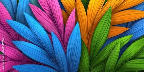 Fototapeta A Vibrant Tapestry of Abstract Palm Leaves in Vivid Hues of Pink Blue Green and Orange Showcasing Colorful Composition