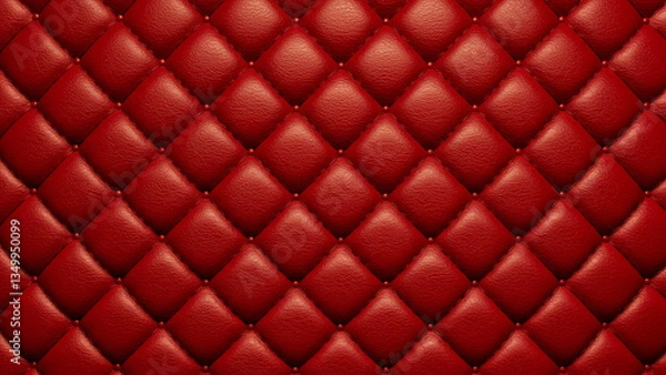 Fototapeta Red Leather Textured Quilted Pattern with Button Detail