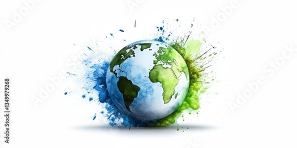 Obraz Unique watercolor globe icon set on white background nature environment artistic viewpoint