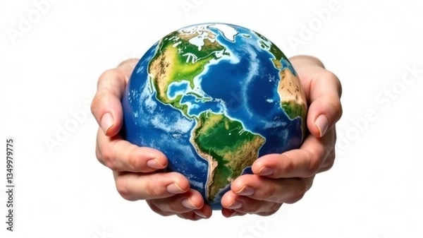 Fototapeta Human hands carefully hold the planet Earth. The concept of Earth Day. Caring for the future. The concept of ecology, careful attitude