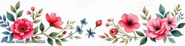 Obraz Watercolor floral bundle with geometric shapes,  colorful illustrations,  watercolor art