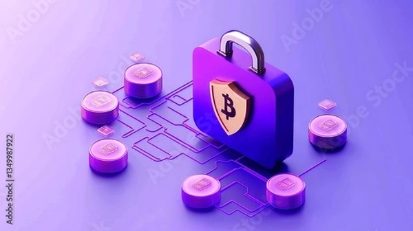 Fototapeta Secure Digital Cryptocurrency Briefcase 3D Isometric Illustration