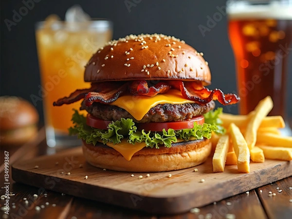 Obraz A juicy gourmet burger with melted cheese