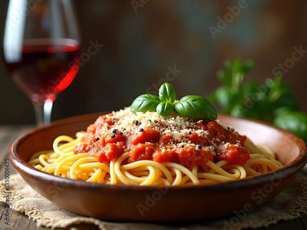 Obraz A rustic Italian pasta dish featuring spaghetti 