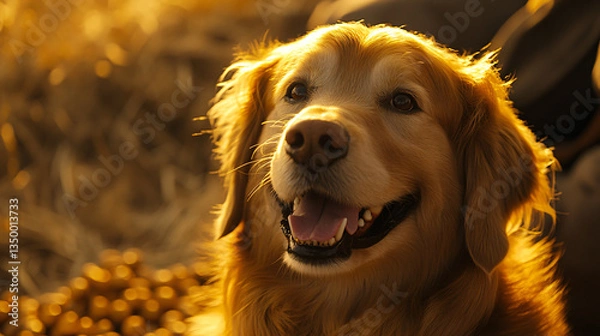 Fototapeta Trainer motivating a playful dog with treats in a bright, cheerful room filled with natural light and colorful decorations.