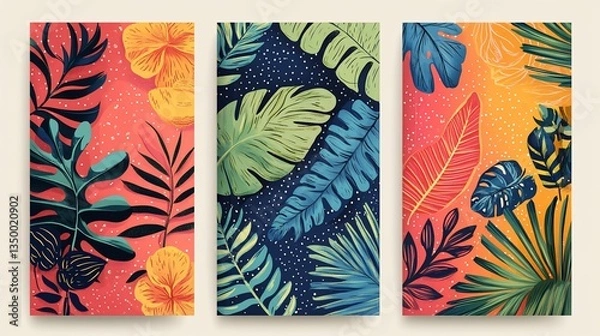Obraz Vibrant Tropical Leaf Trio Prints