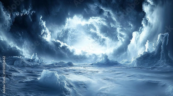 Fototapeta Underwater ice spectacle: captivating stormy sky creating mesmerizing patterns with ice formations reflecting nature's beauty.